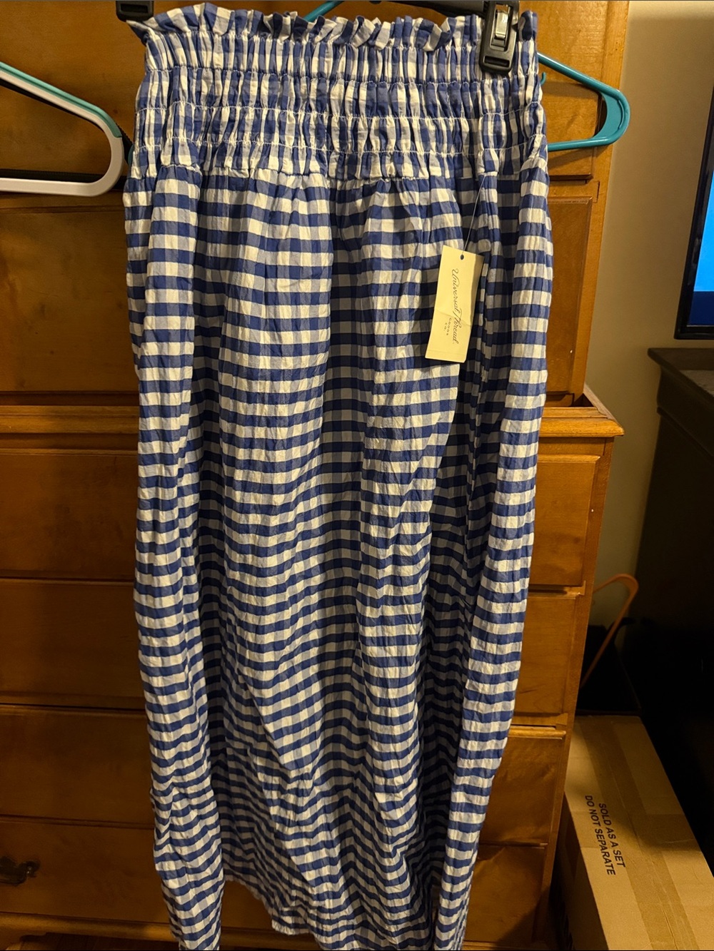 Universal Thread Blue & White Gingham Elastic-Waist Maxi Skirt